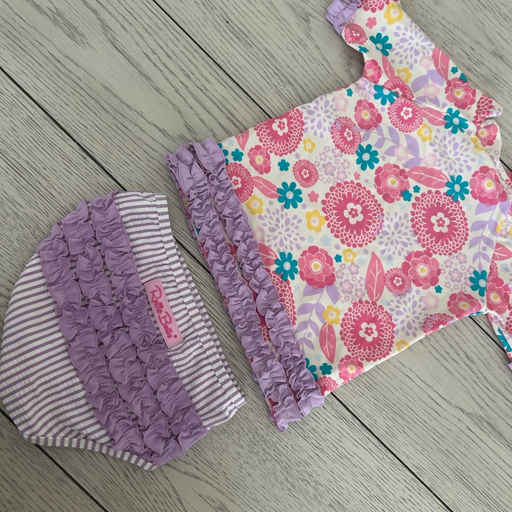 RuffleButts Floral and Striped Swim Set